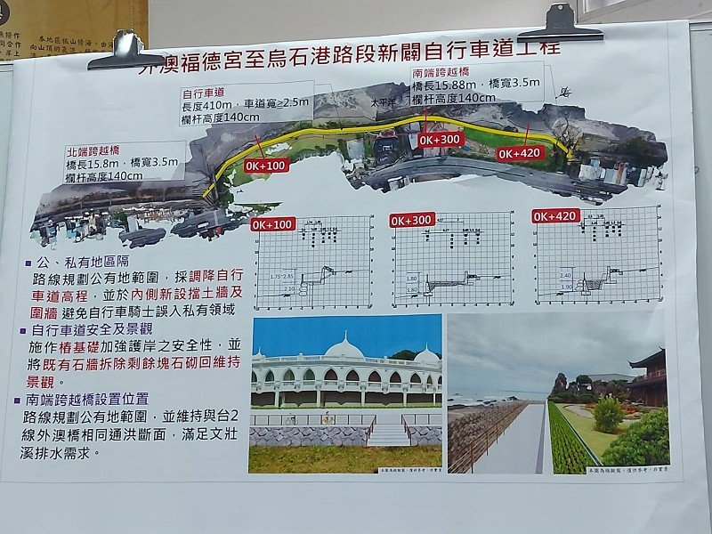 外澳福德宮至烏石港路段新闢自行車道工程因地方居民反彈，暫停施工